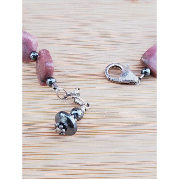Sterling Silver Pink Marble Hematite Bead Bracelet XL Adjustable - Picture 5 of 6